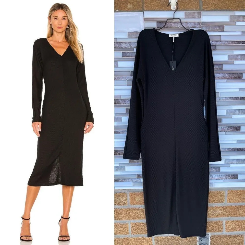 New rag & bone ribbed-knit V-neck dress medium
